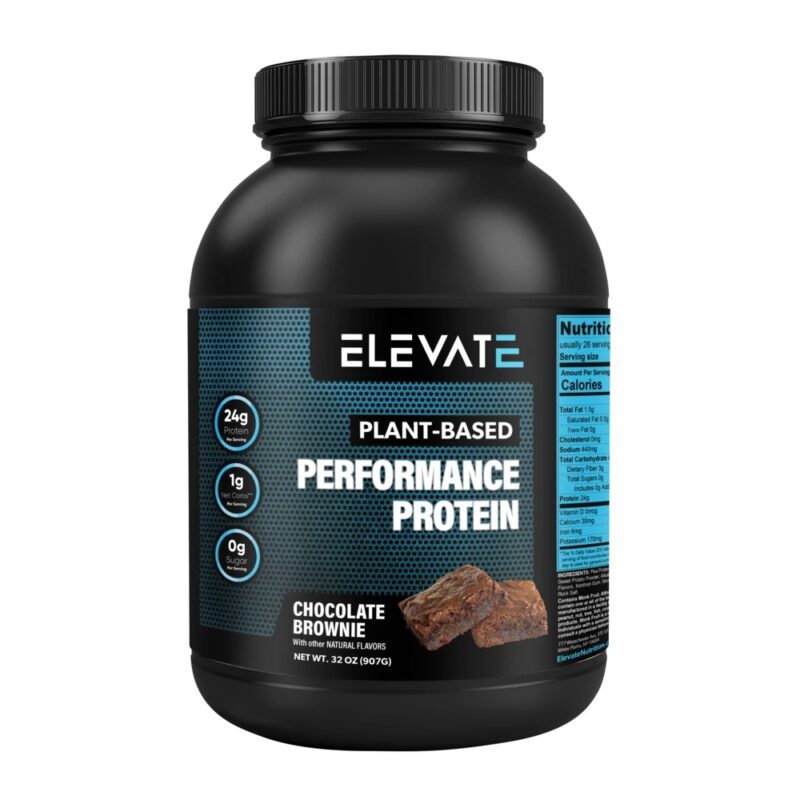 plant based chocolate brownie protein powder by Elevate Nutrition